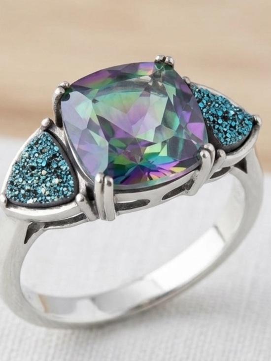 Jewelry - Vintage Sterling Silver Mystic Topaz & Druzy Quartz Statement Ring - Size 10